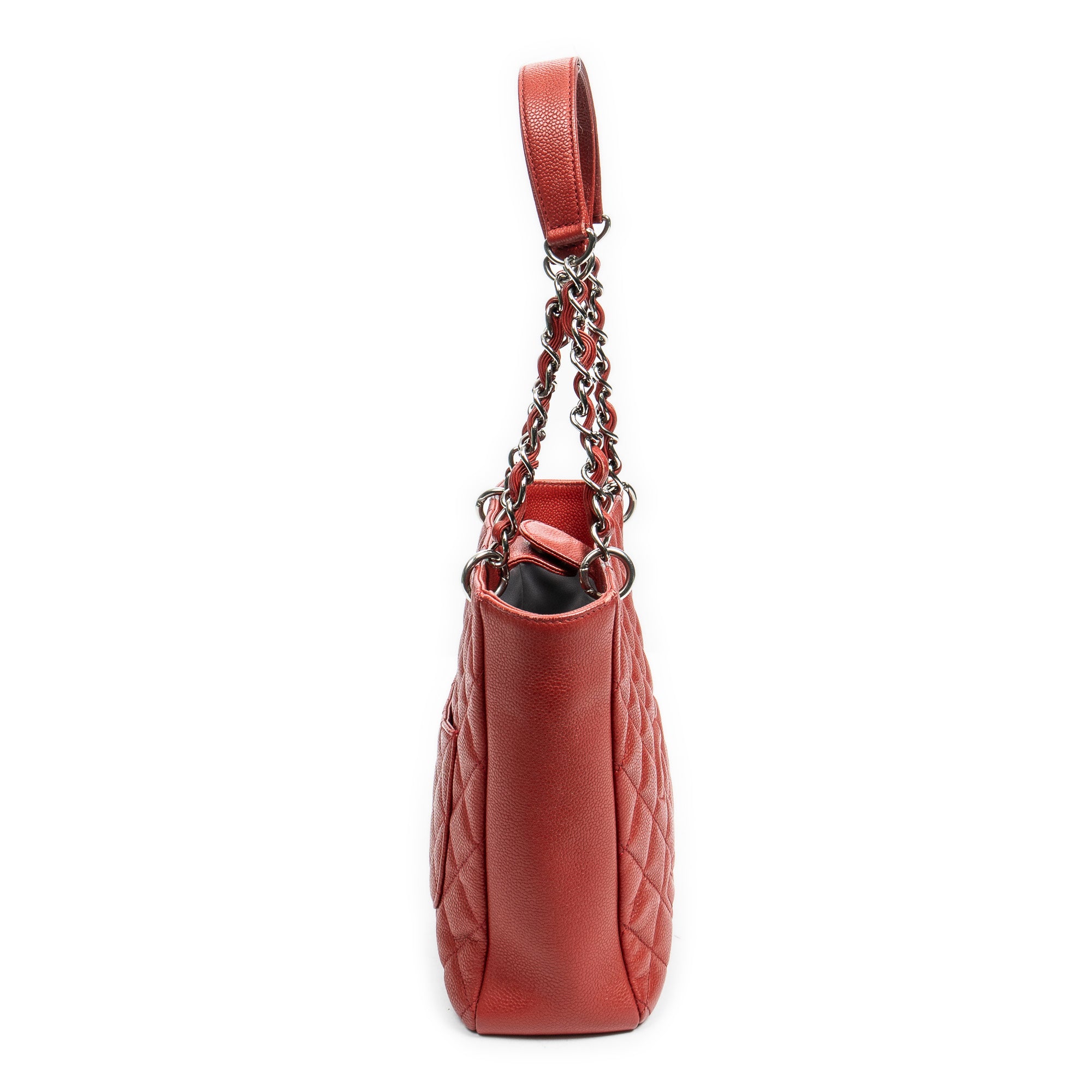 Bolso de Hombro Petite Shopping Tote de Cuero Caviar Rojo Acolchado