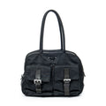 Shoulder Bag Small Double Buckle Bowler Black Nylon Canvas