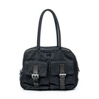 Shoulder Bag Small Double Buckle Bowler Black Nylon Canvas