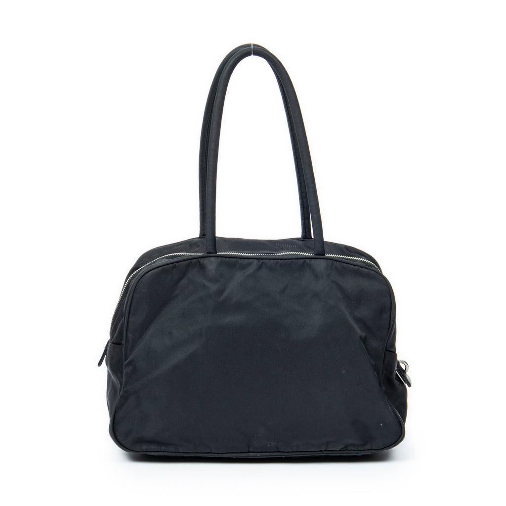 Shoulder Bag Small Double Buckle Bowler Black Nylon Canvas