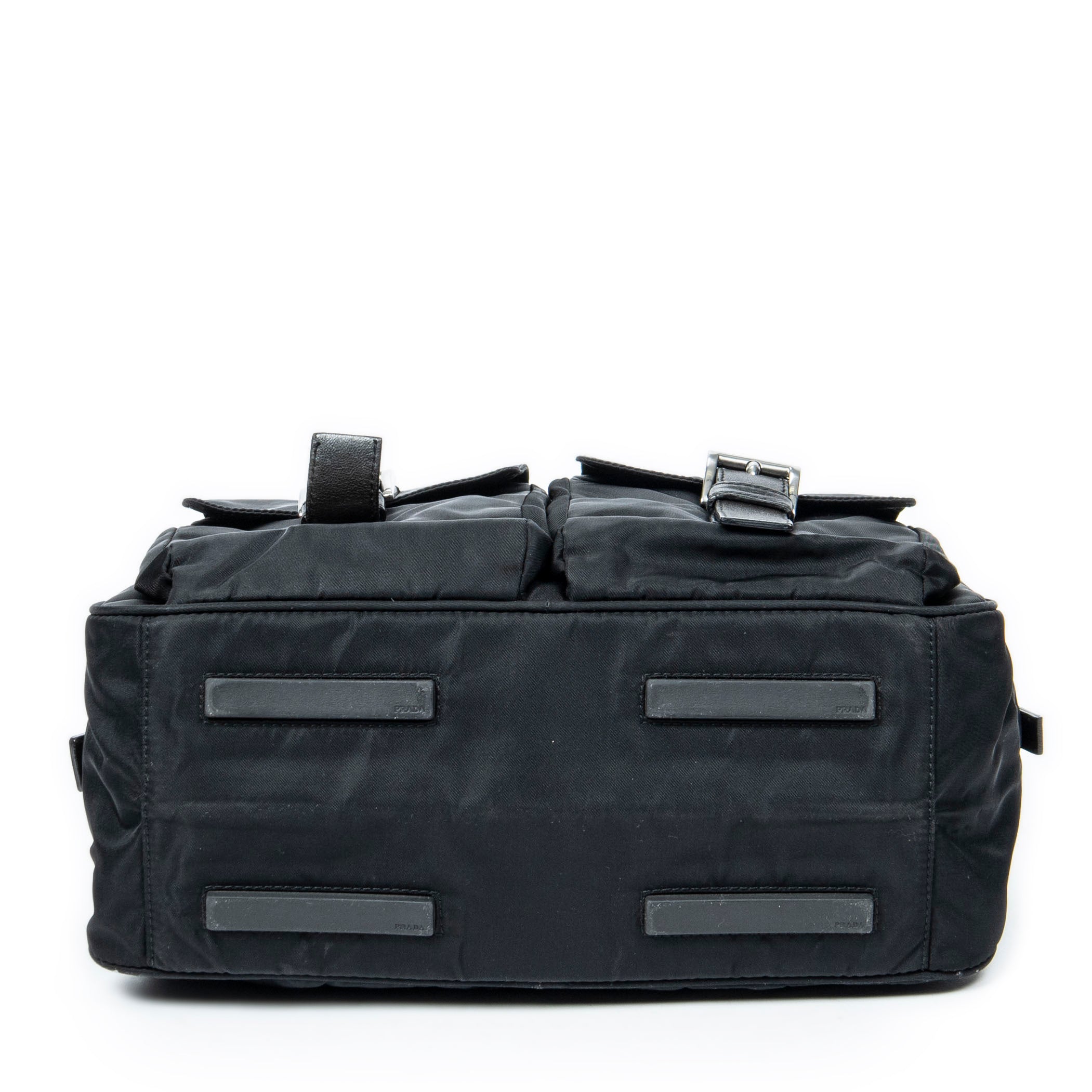 Shoulder Bag Small Double Buckle Bowler Black Nylon Canvas