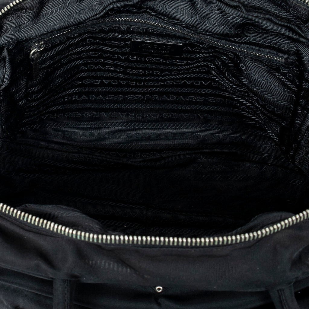 Shoulder Bag Small Double Buckle Bowler Black Nylon Canvas