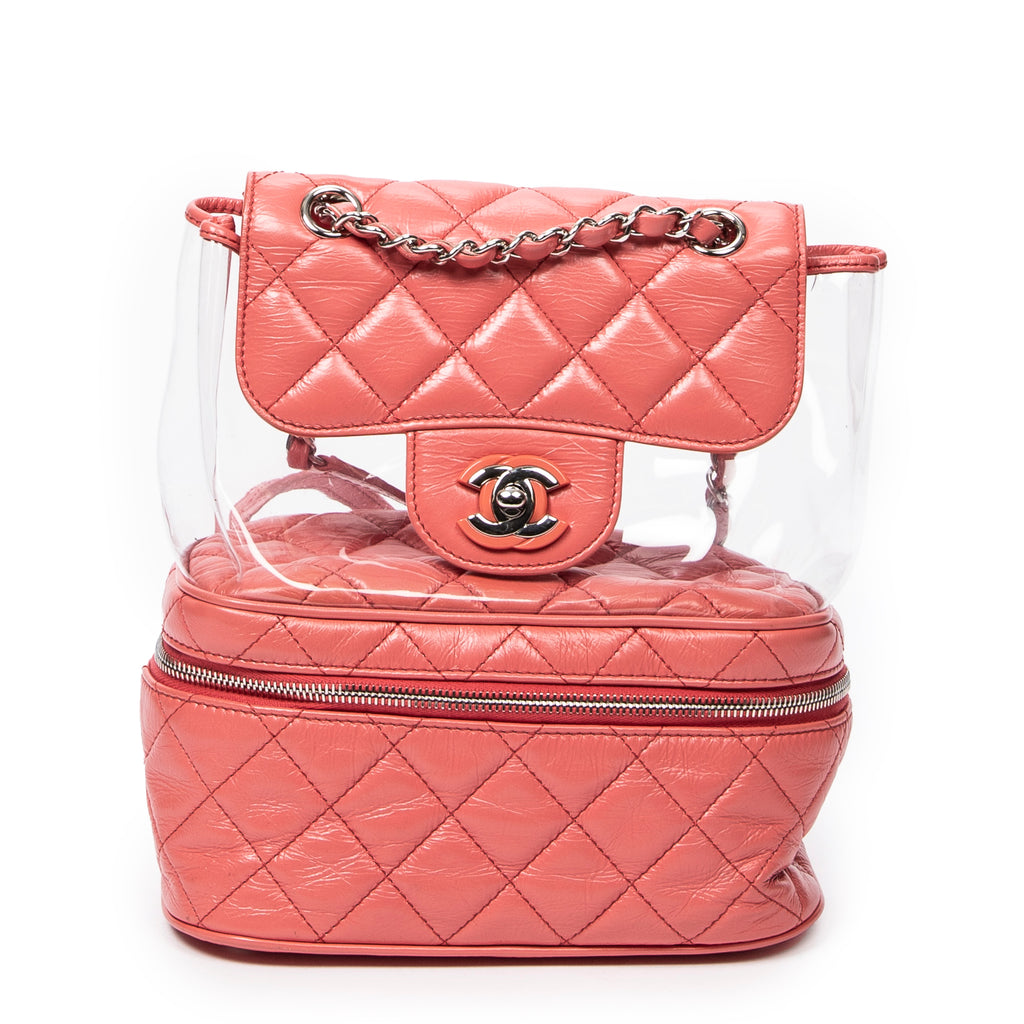 Backpack CC Transparent Vanity Flap Backpack Pink Transparent Vinyl/Quilted Lambskin Leather