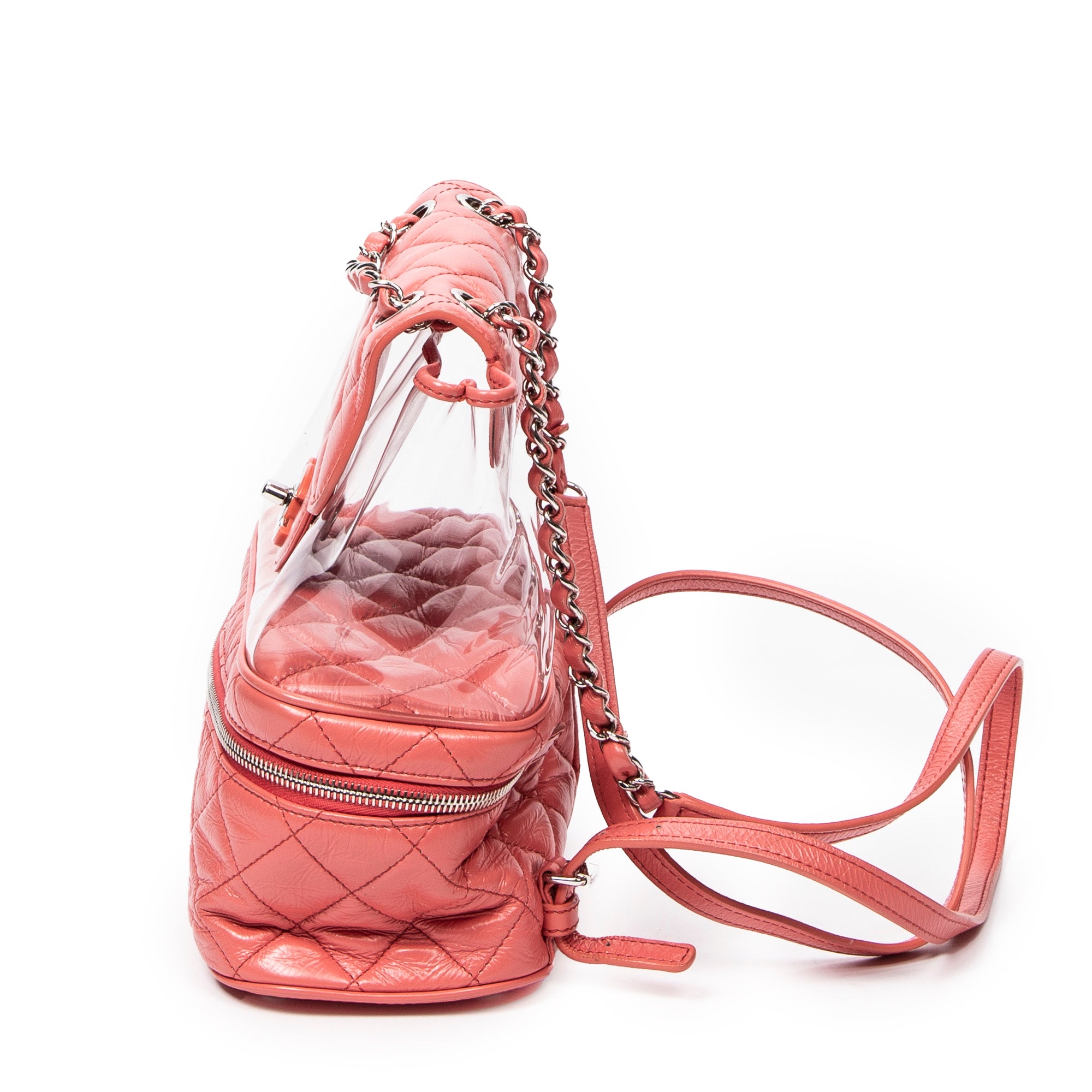 Backpack CC Transparent Vanity Flap Backpack Pink Transparent Vinyl/Quilted Lambskin Leather