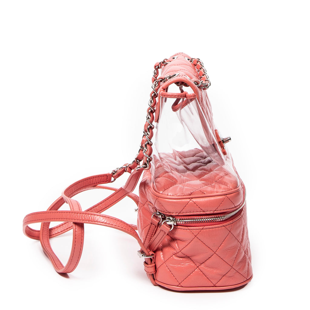 Backpack CC Transparent Vanity Flap Backpack Pink Transparent Vinyl/Quilted Lambskin Leather