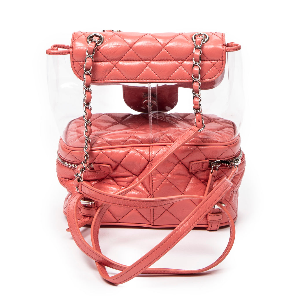 Backpack CC Transparent Vanity Flap Backpack Pink Transparent Vinyl/Quilted Lambskin Leather
