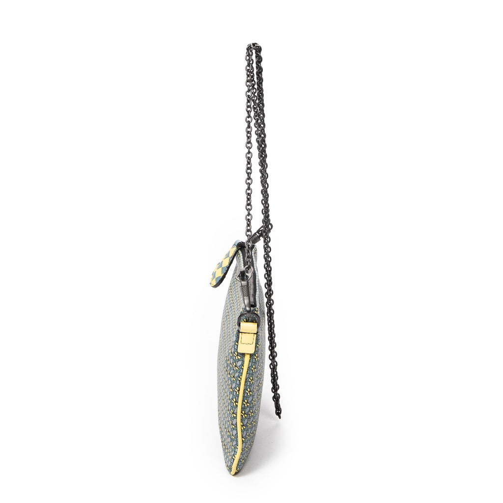 Shoulder Bag Chain Zip Clutch Yellow Butterfly Print Leather