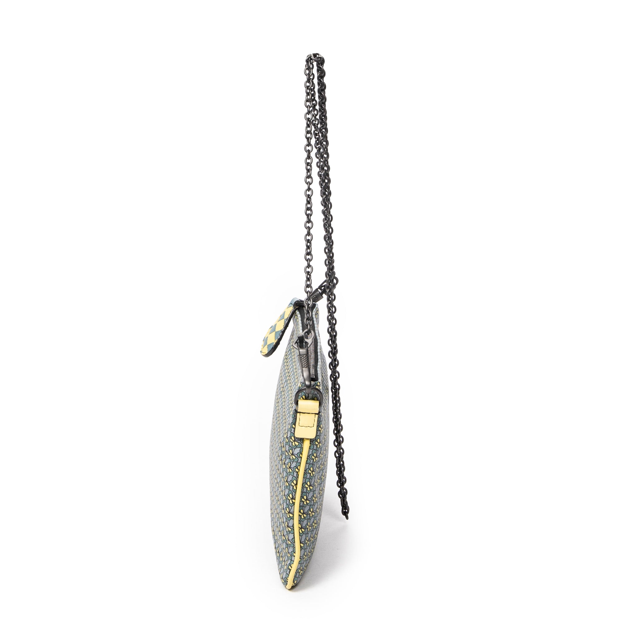 Shoulder Bag Chain Zip Clutch Yellow Butterfly Print Leather