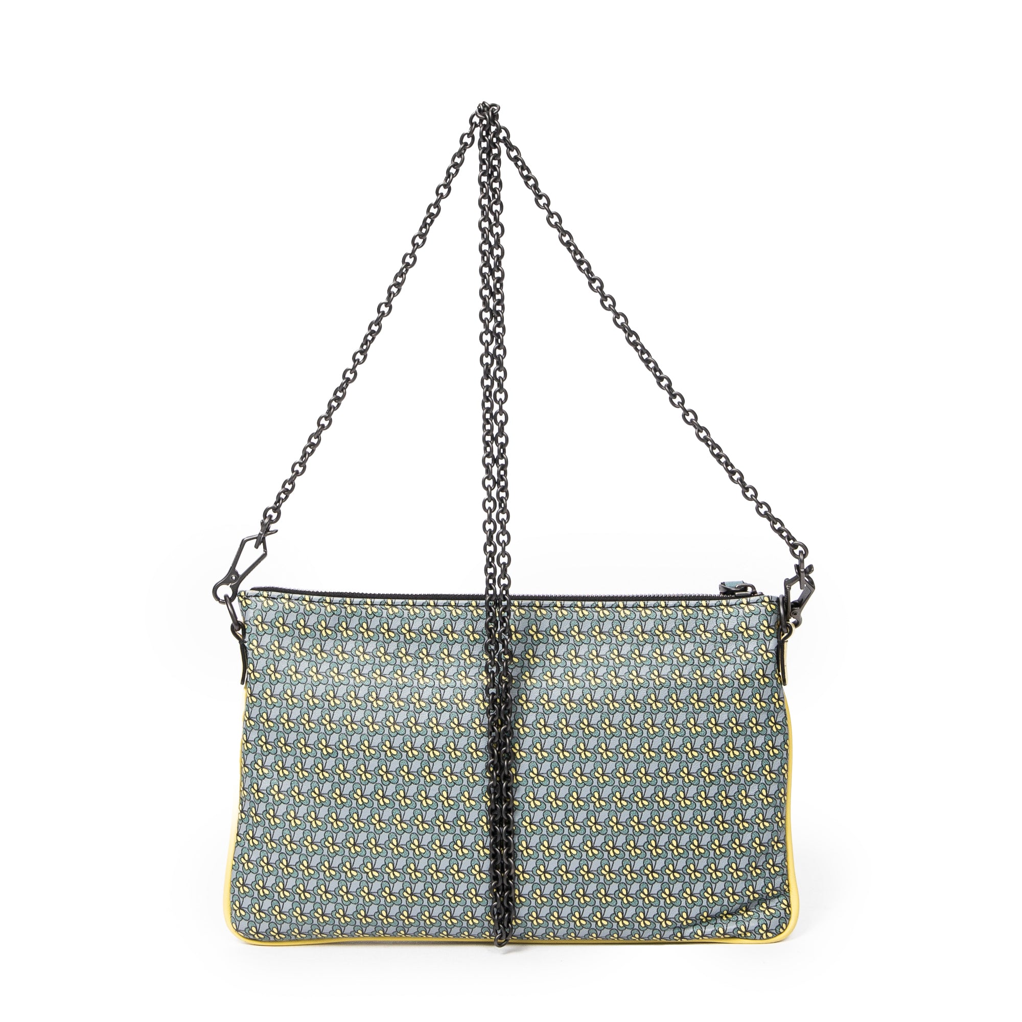 Shoulder Bag Chain Zip Clutch Yellow Butterfly Print Leather