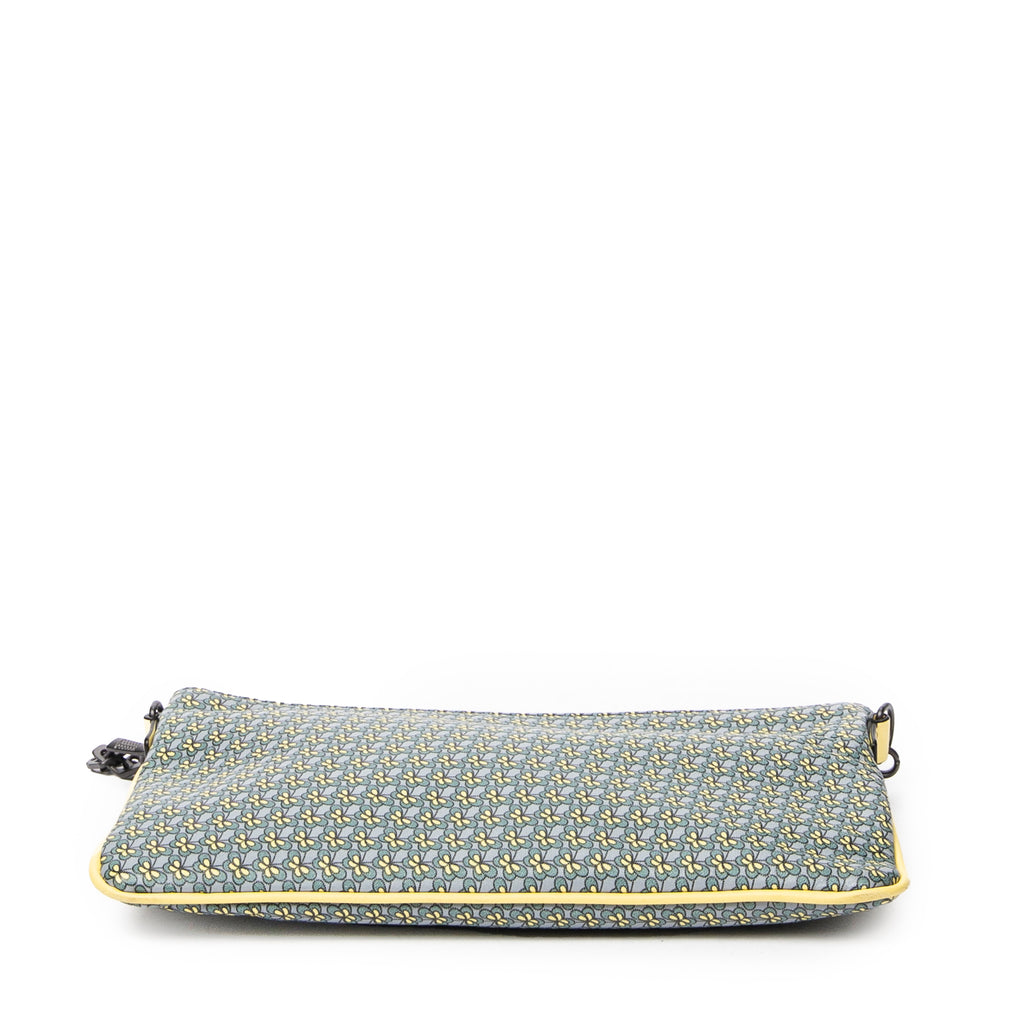 Shoulder Bag Chain Zip Clutch Yellow Butterfly Print Leather