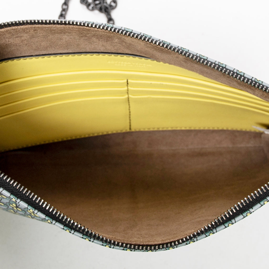 Shoulder Bag Chain Zip Clutch Yellow Butterfly Print Leather