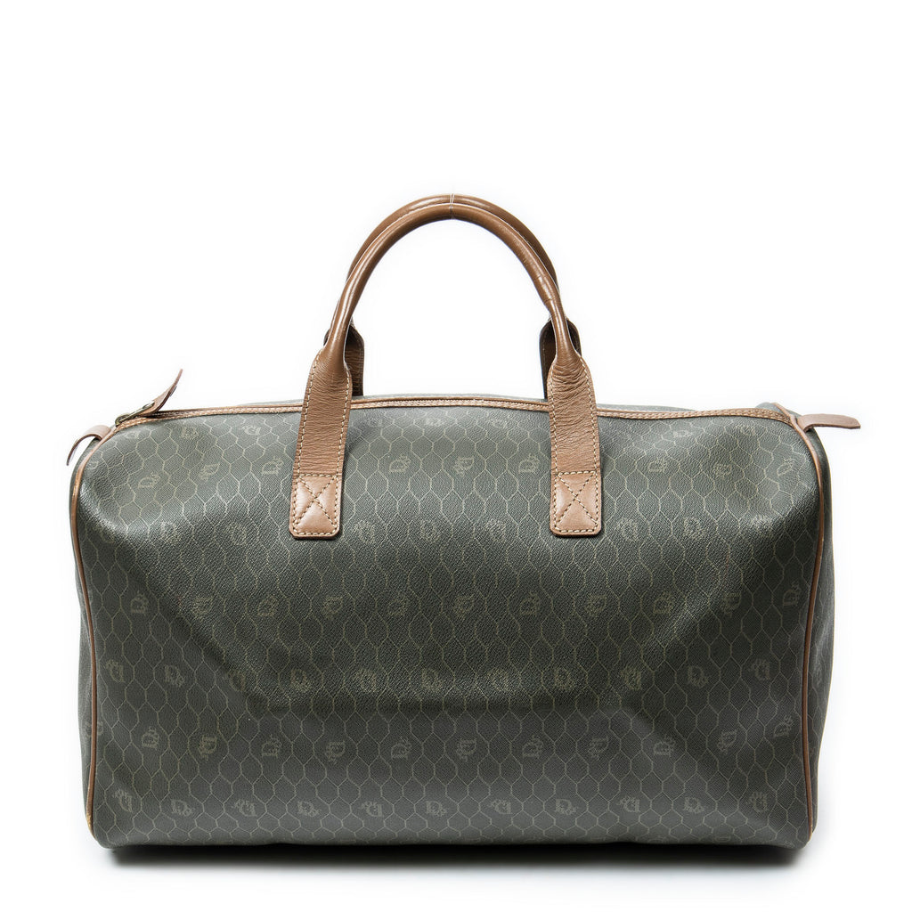 Travel Bag Vintage Medium Boston Dark Green Honeycomb Coated Canvas