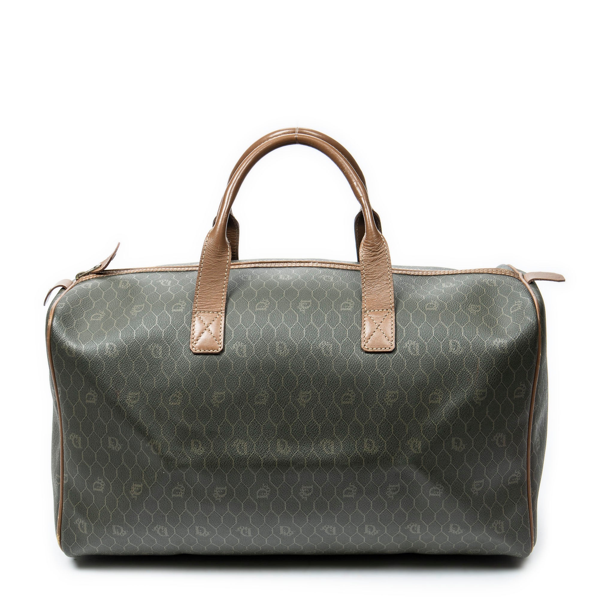 Travel Bag Vintage Medium Boston Dark Green Honeycomb Coated Canvas