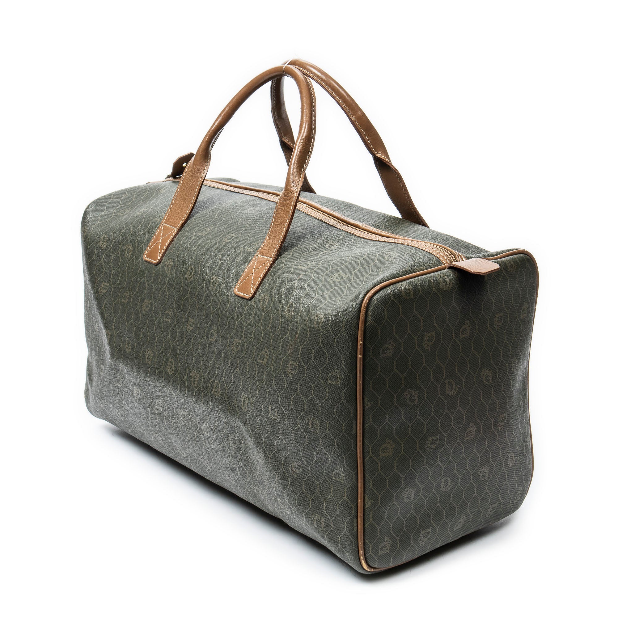 Travel Bag Vintage Medium Boston Dark Green Honeycomb Coated Canvas