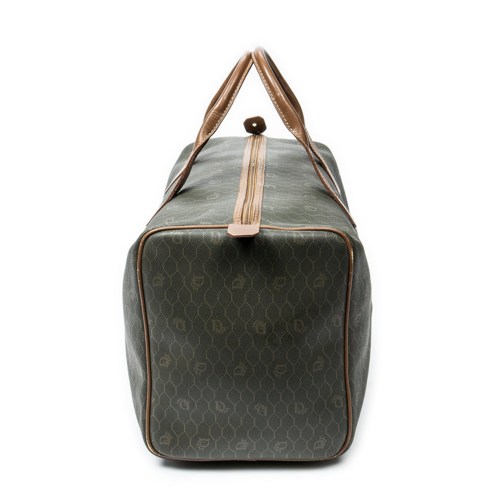 Travel Bag Vintage Medium Boston Dark Green Honeycomb Coated Canvas