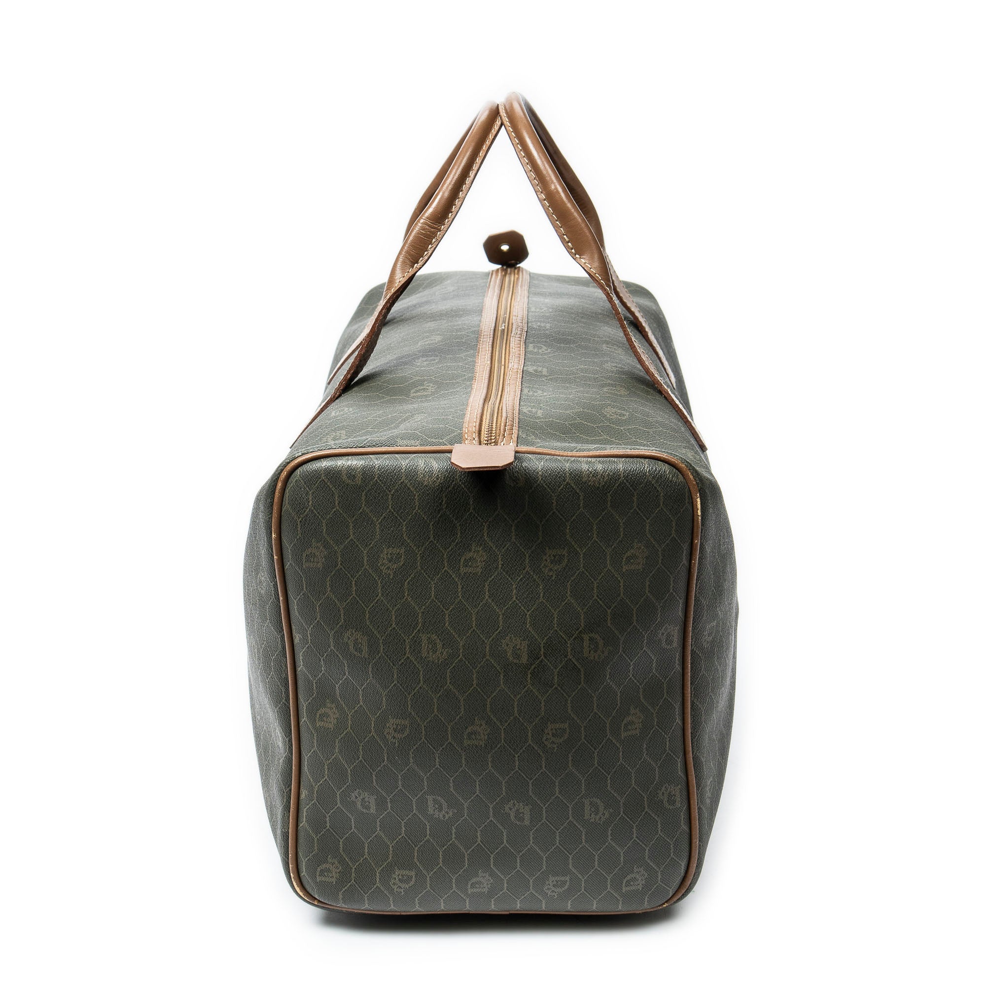 Travel Bag Vintage Medium Boston Dark Green Honeycomb Coated Canvas