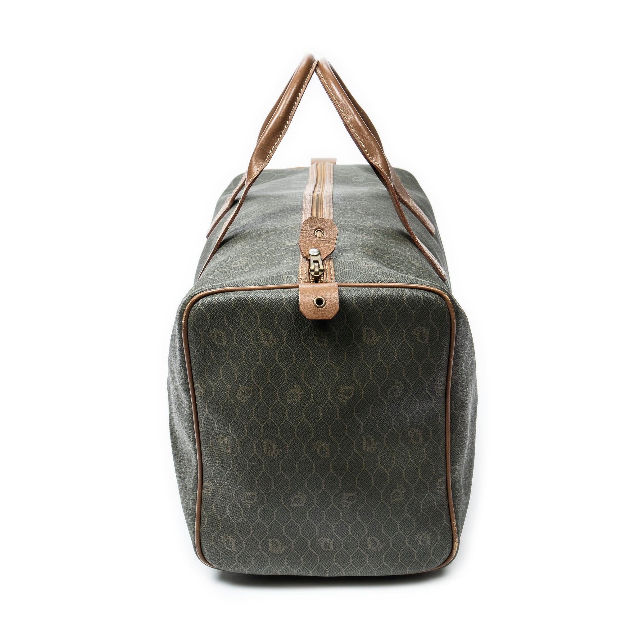 Travel Bag Vintage Medium Boston Dark Green Honeycomb Coated Canvas