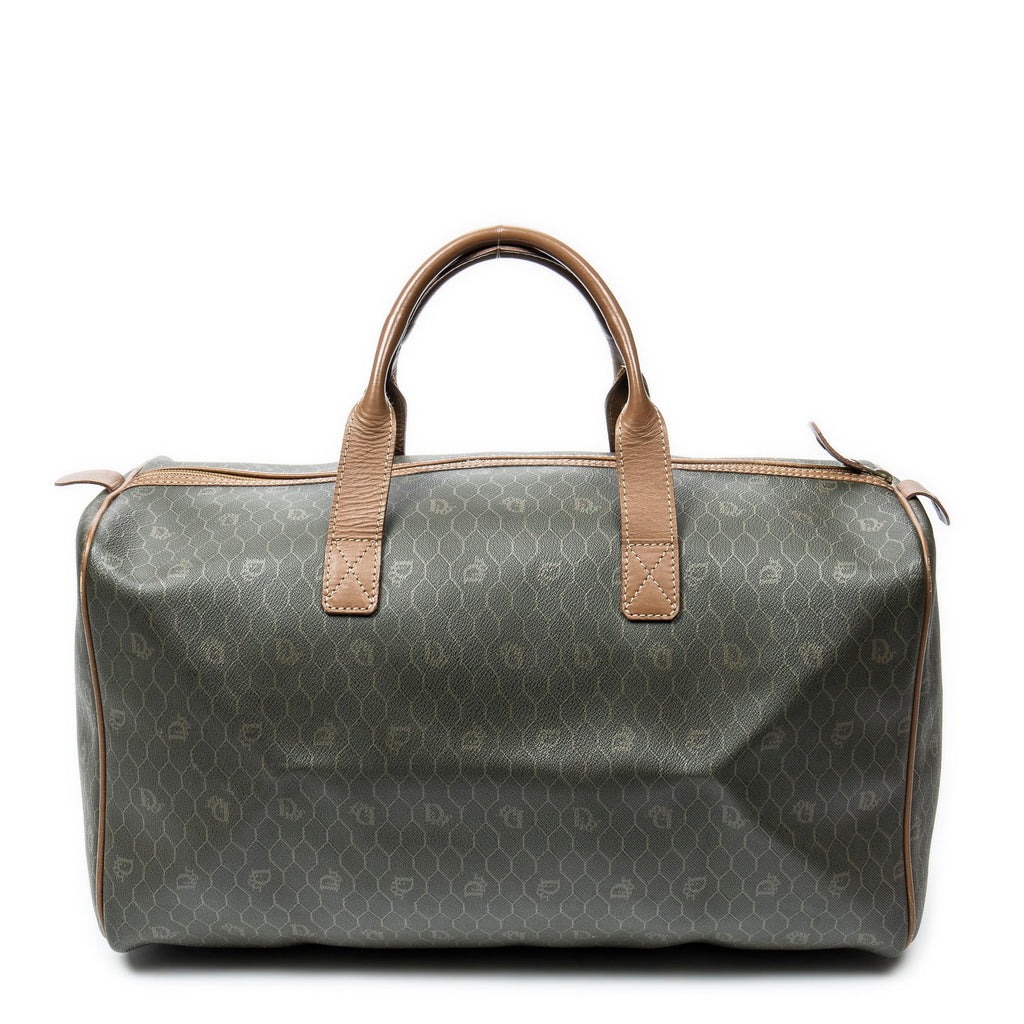 Travel Bag Vintage Medium Boston Dark Green Honeycomb Coated Canvas