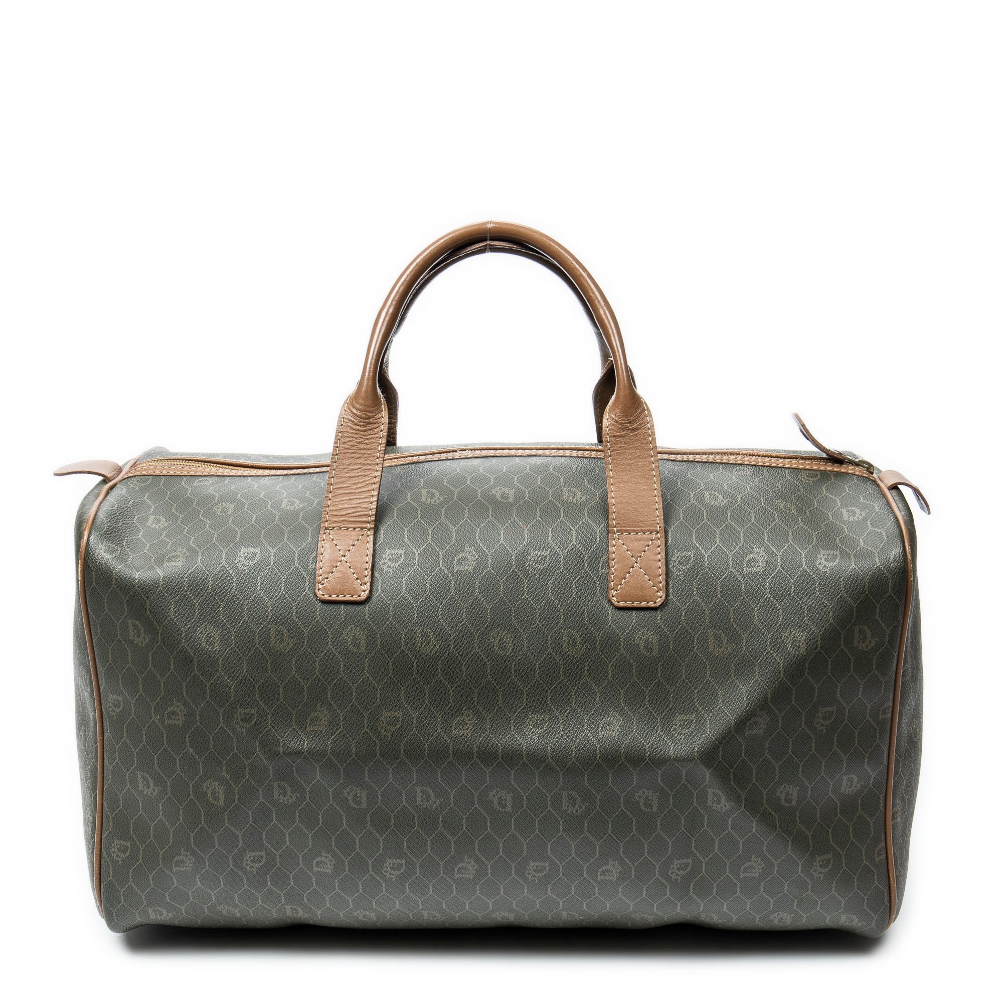Travel Bag Vintage Medium Boston Dark Green Honeycomb Coated Canvas