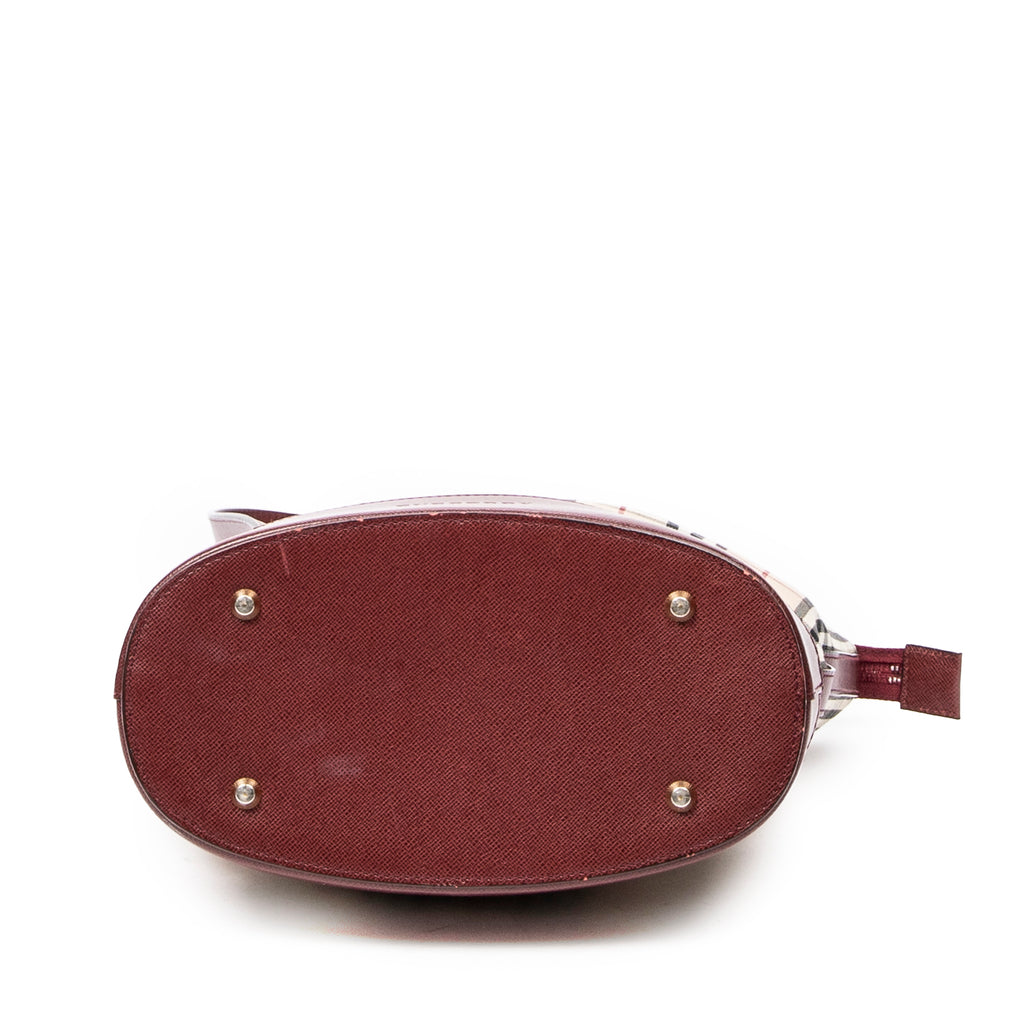 Burberry - Petit sac seau zippé - Beige/Bordeaux