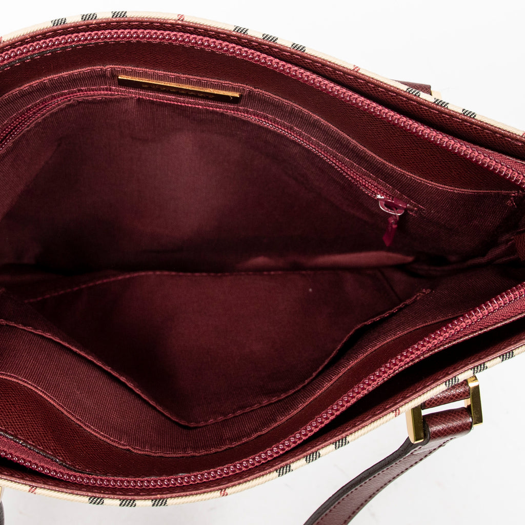 Burberry - Petit sac seau zippé - Beige/Bordeaux