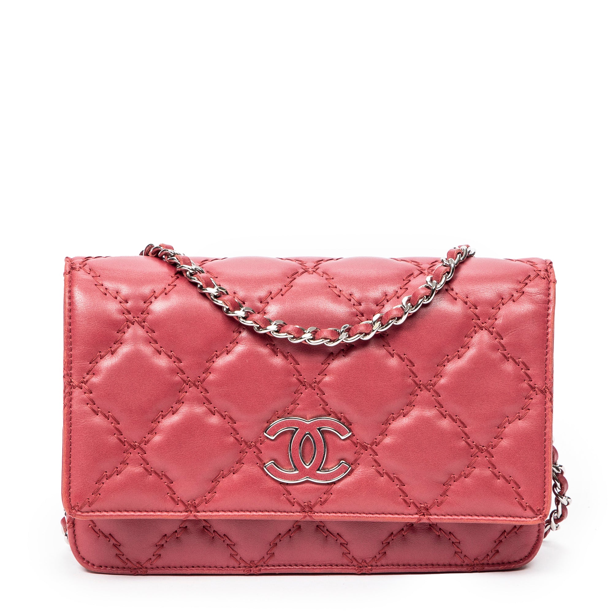 Shoulder Bag Double Stitch Hampton Wallet On Chain Burgundy Quilted Lambskin Leather