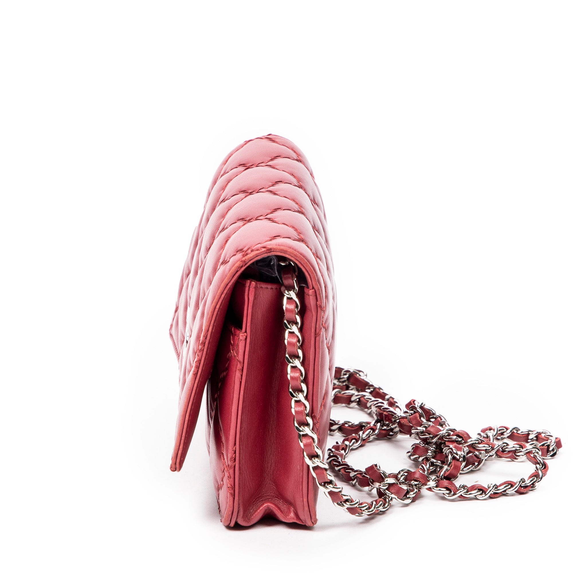 Shoulder Bag Double Stitch Hampton Wallet On Chain Burgundy Quilted Lambskin Leather