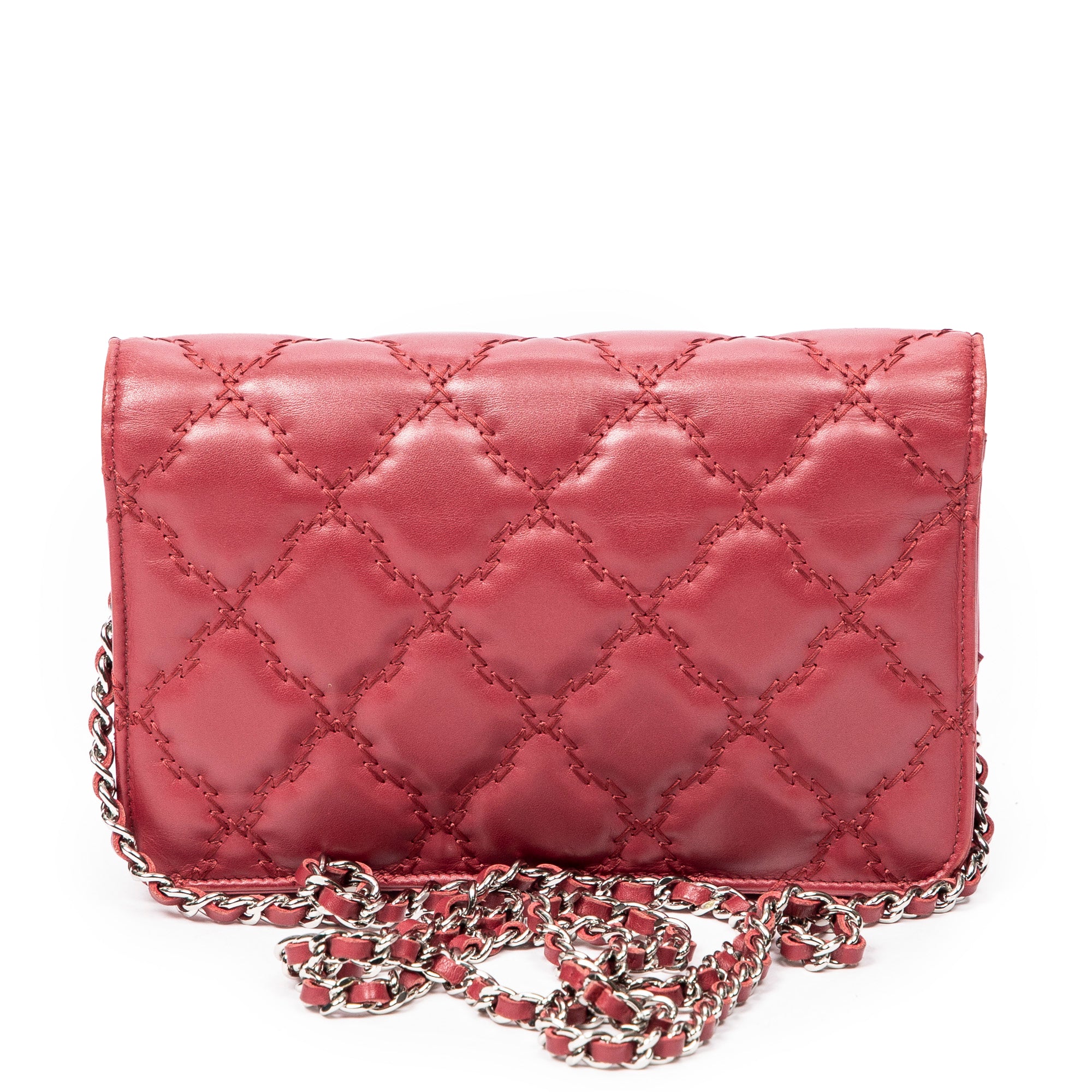 Shoulder Bag Double Stitch Hampton Wallet On Chain Burgundy Quilted Lambskin Leather