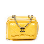Shoulder Bag Mini Pocket Box Camera Case Yellow Quilted Patent Leather