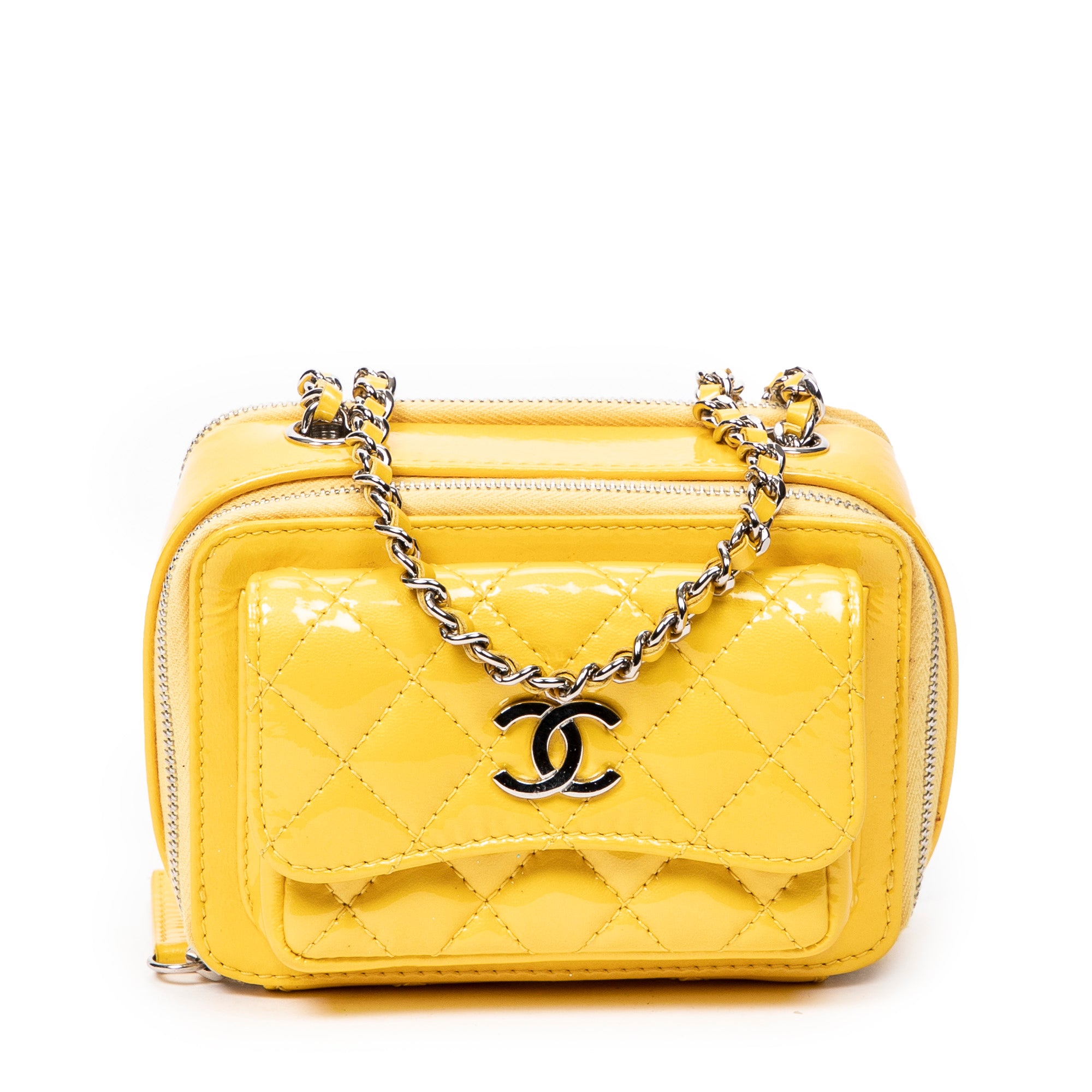 Shoulder Bag Mini Pocket Box Camera Case Yellow Quilted Patent Leather