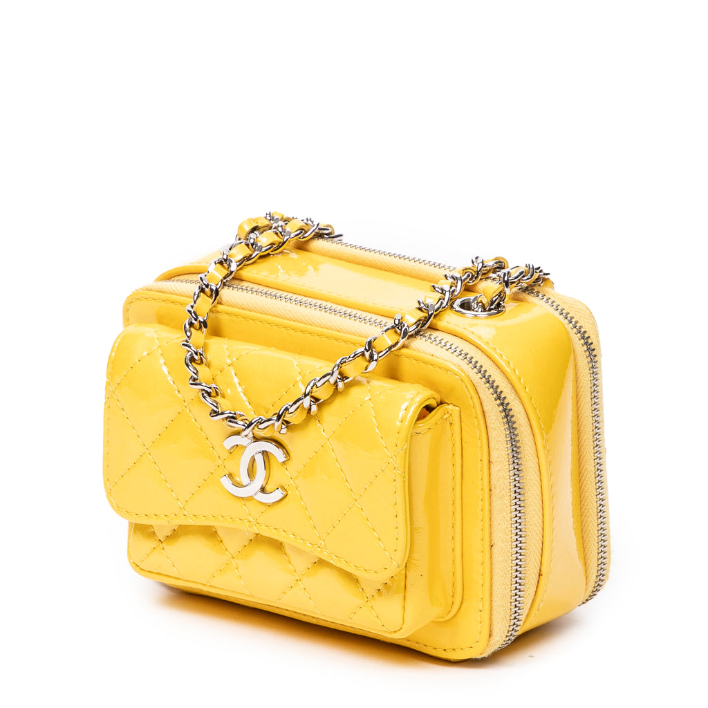 Shoulder Bag Mini Pocket Box Camera Case Yellow Quilted Patent Leather