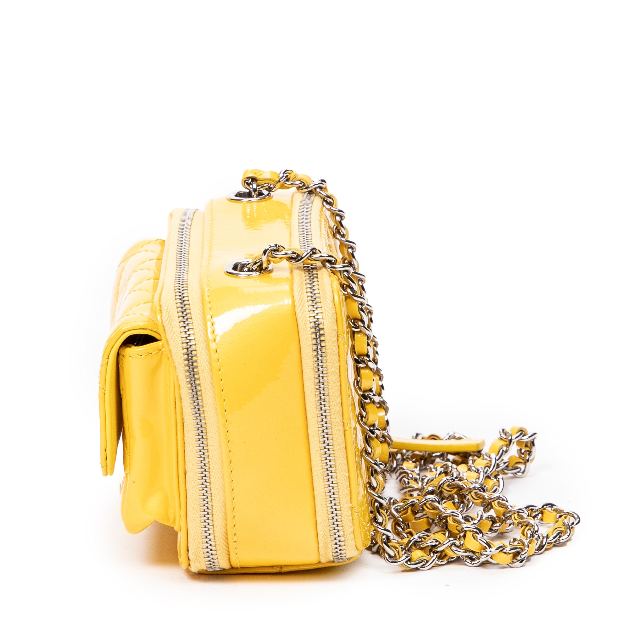 Shoulder Bag Mini Pocket Box Camera Case Yellow Quilted Patent Leather