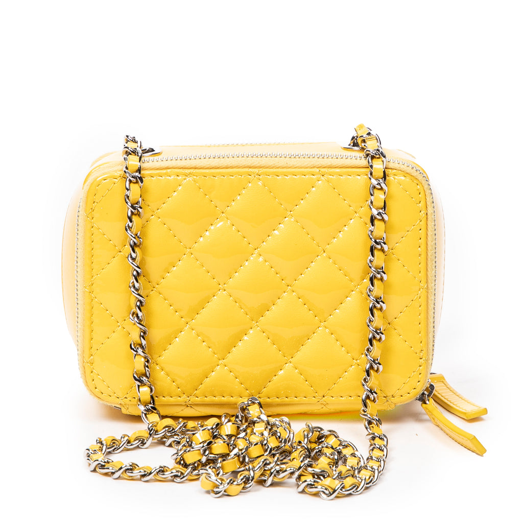 Shoulder Bag Mini Pocket Box Camera Case Yellow Quilted Patent Leather