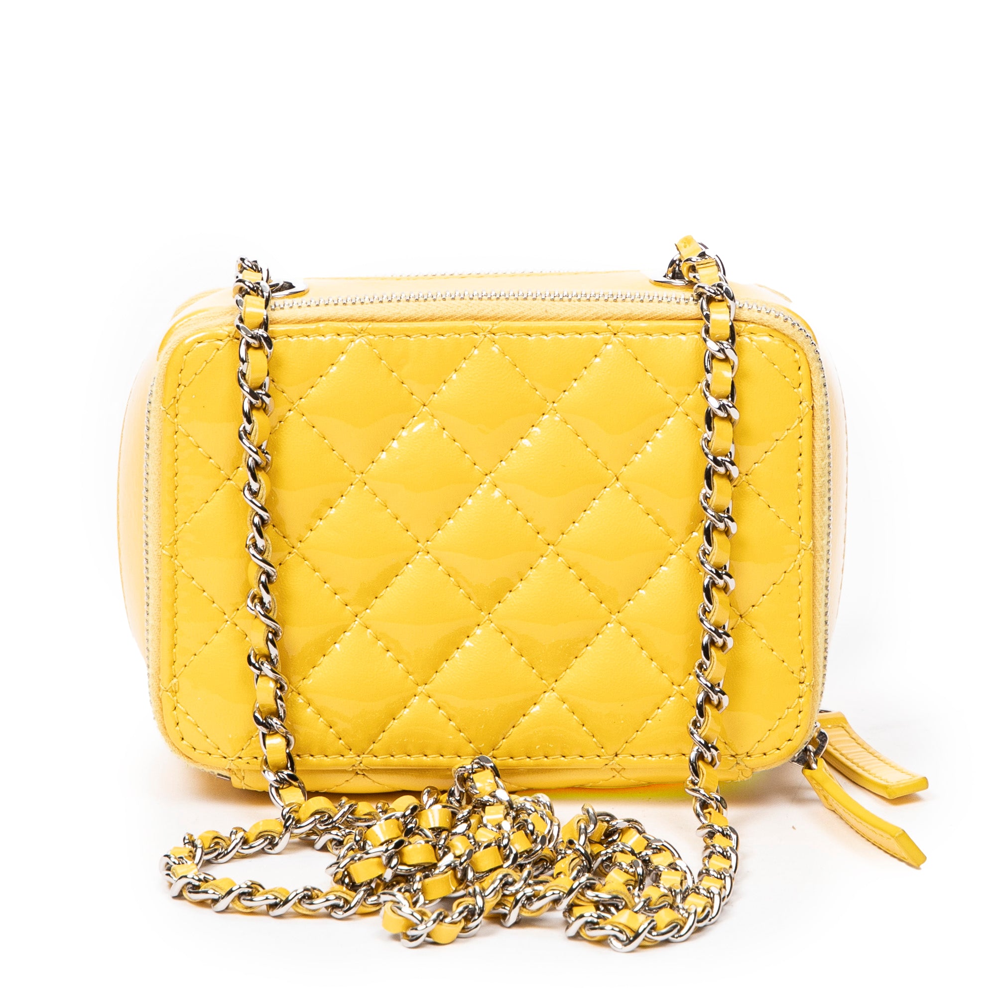 Shoulder Bag Mini Pocket Box Camera Case Yellow Quilted Patent Leather