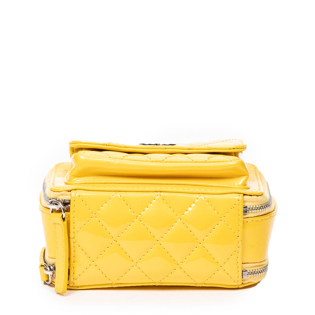 Shoulder Bag Mini Pocket Box Camera Case Yellow Quilted Patent Leather