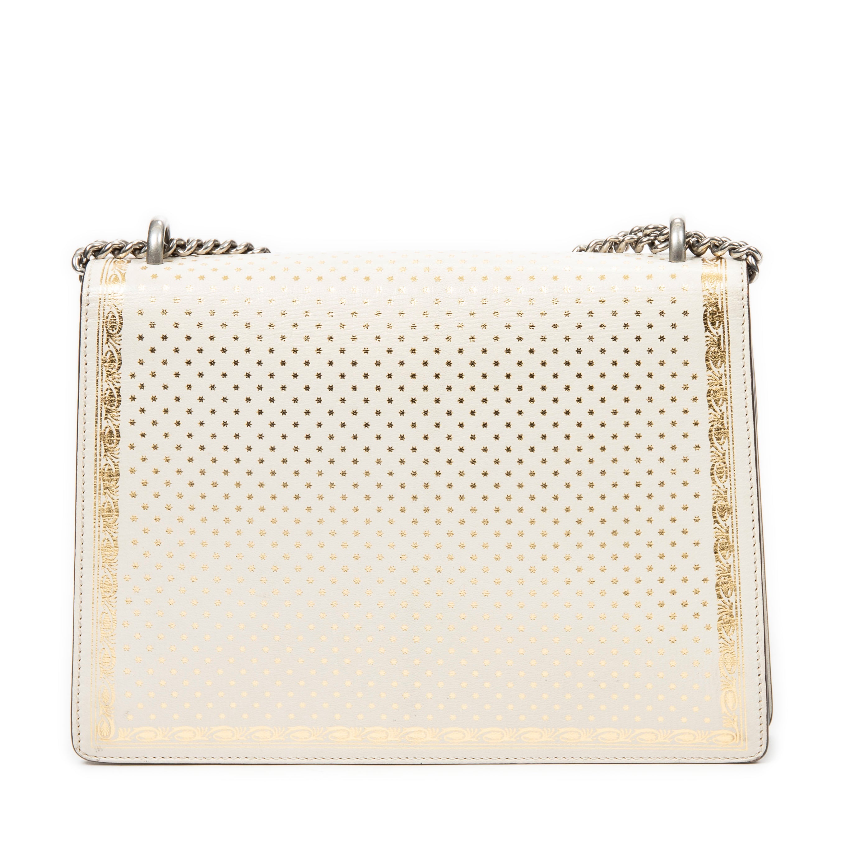 Bolso de hombro Gucci x Sega Guccy Stars mediano Dionysus de cuero con estampado Guccy Stars en color marfil