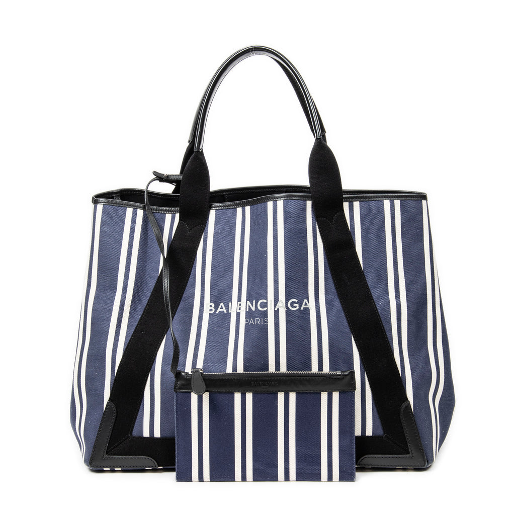 Bolso de hombro grande, lona de rayas verticales azul marino