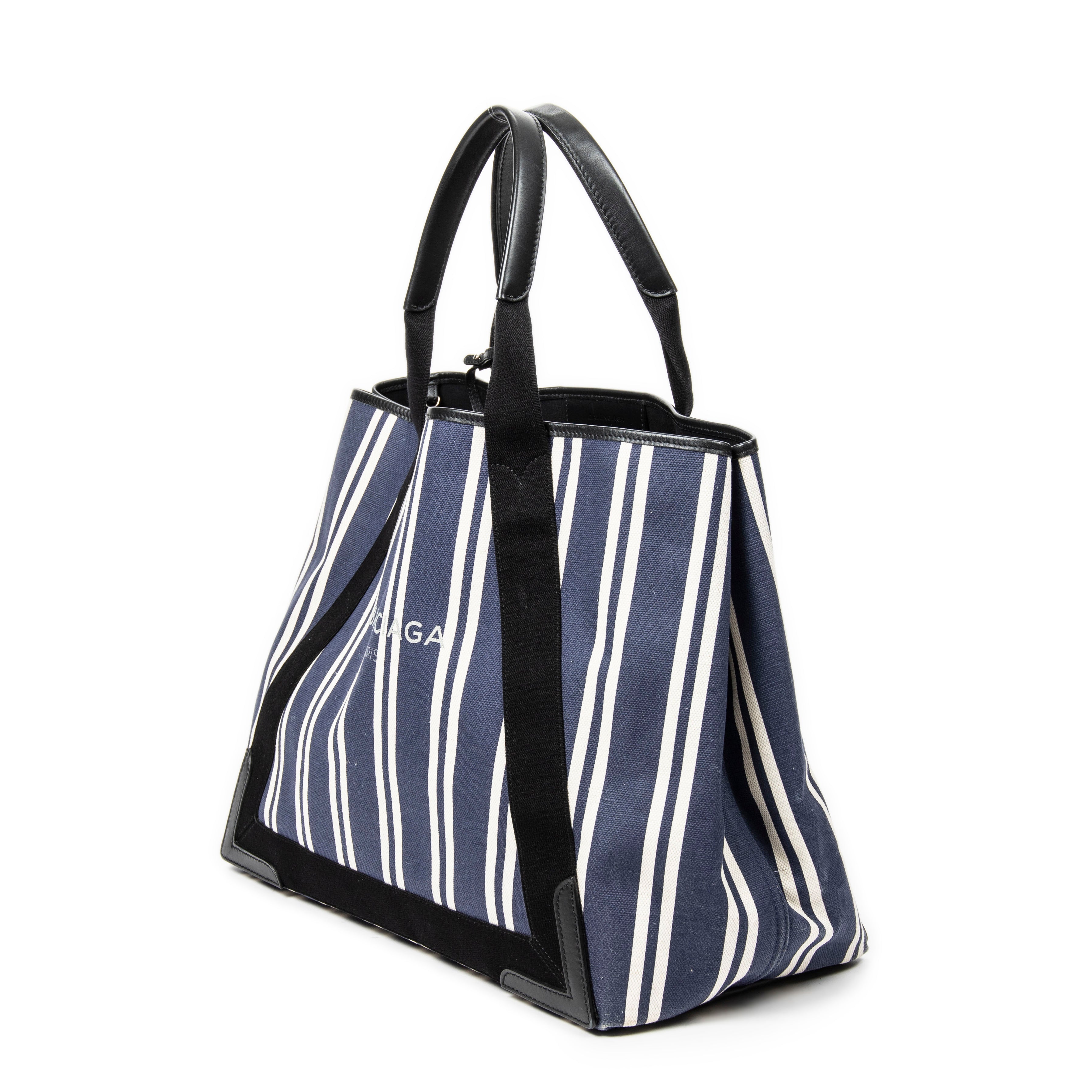 Bolso de hombro grande, lona de rayas verticales azul marino