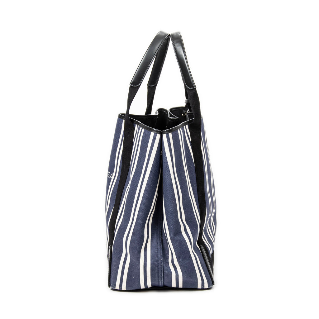 Bolso de hombro grande, lona de rayas verticales azul marino