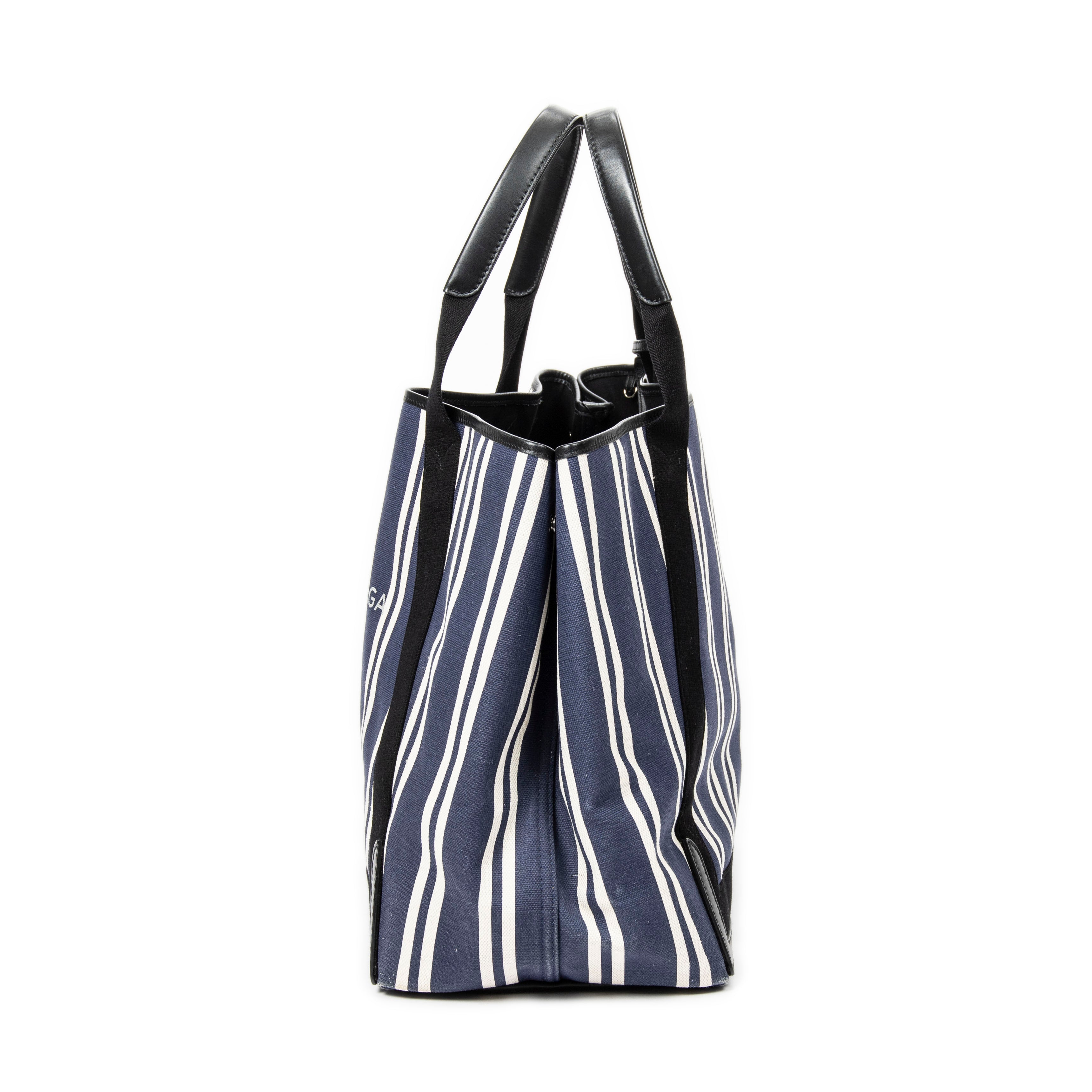 Bolso de hombro grande, lona de rayas verticales azul marino