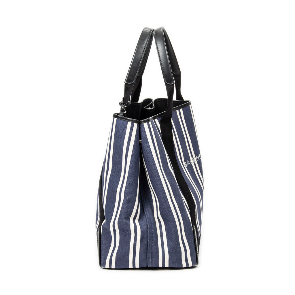 Bolso de hombro grande, lona de rayas verticales azul marino