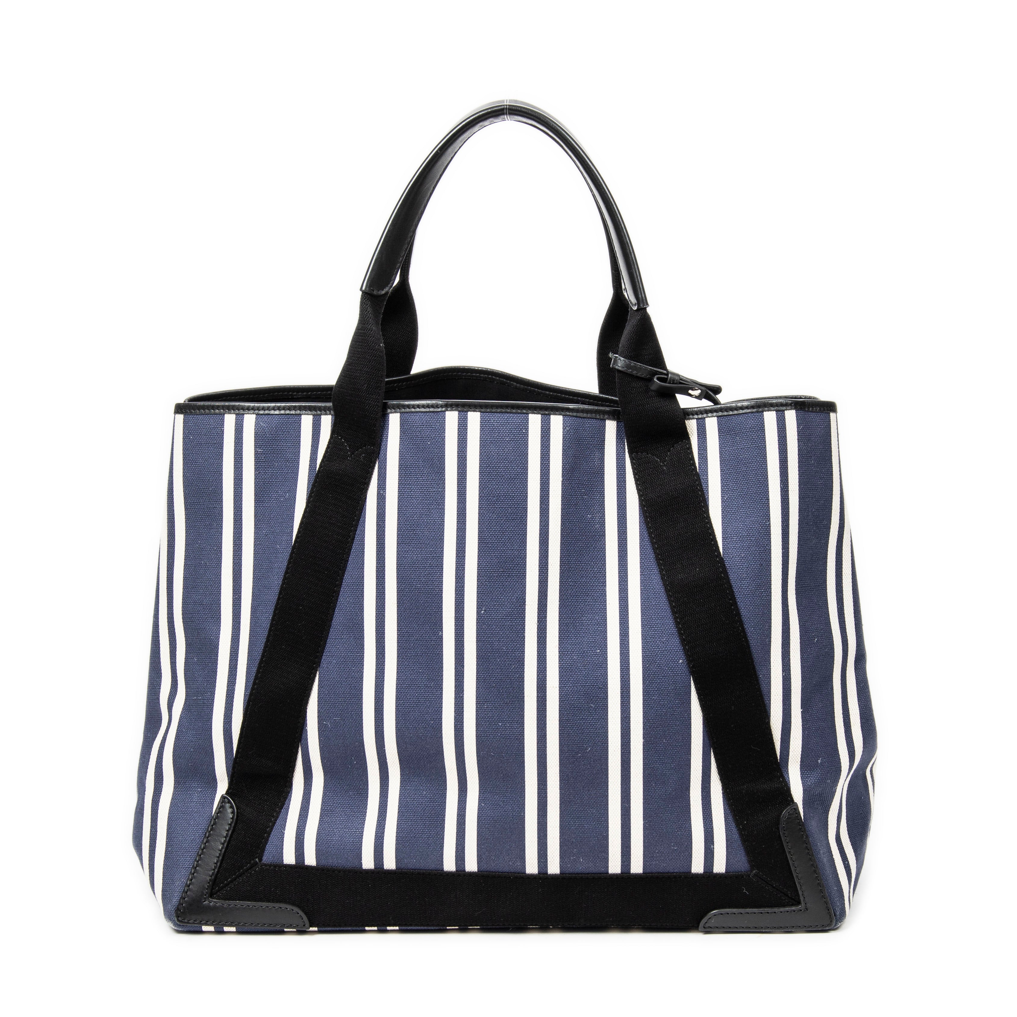 Bolso de hombro grande, lona de rayas verticales azul marino