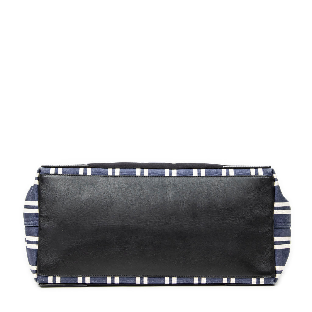 Bolso de hombro grande, lona de rayas verticales azul marino