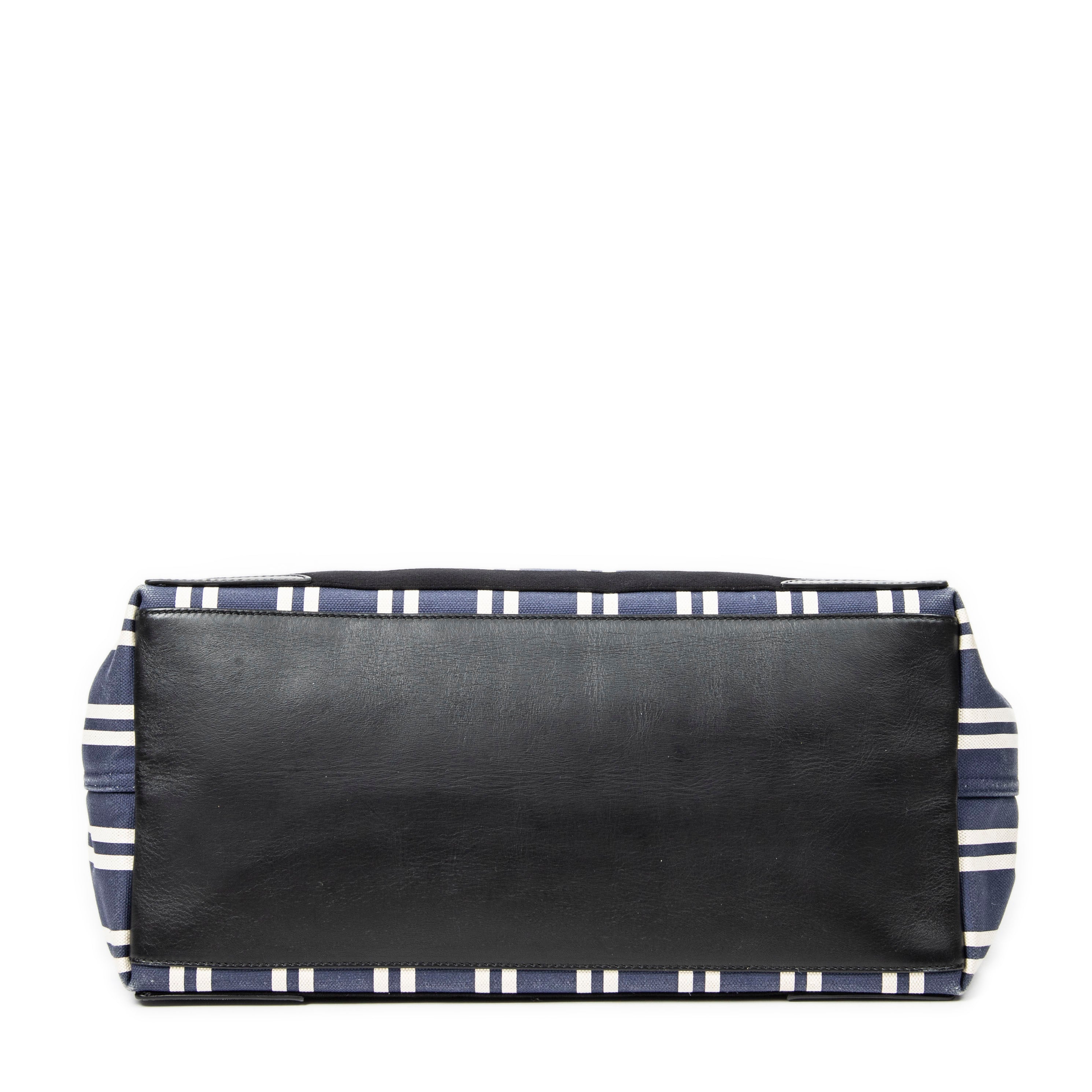 Bolso de hombro grande, lona de rayas verticales azul marino