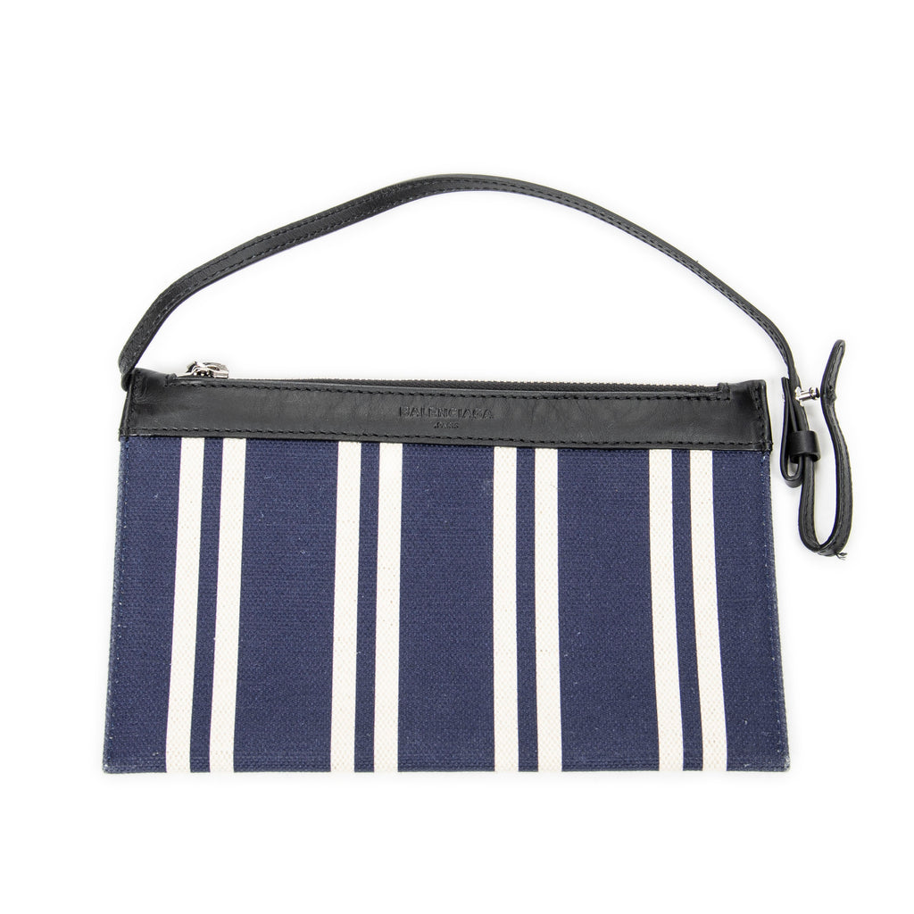 Bolso de hombro grande, lona de rayas verticales azul marino