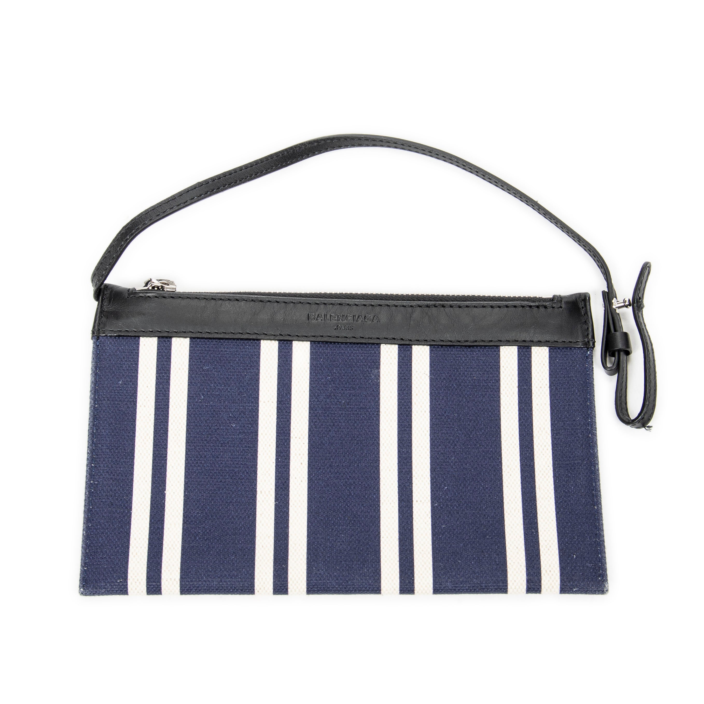 Bolso de hombro grande, lona de rayas verticales azul marino