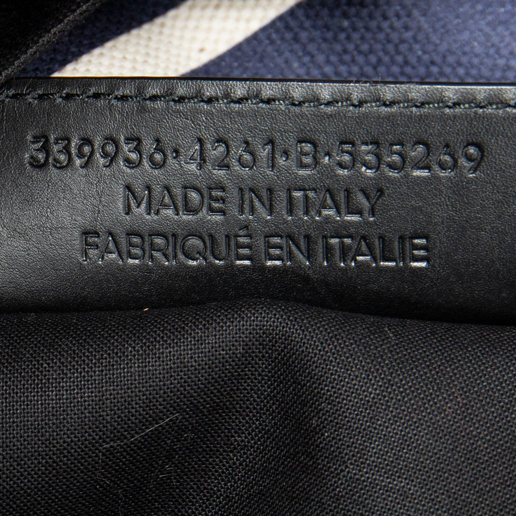 Bolso de hombro grande, lona de rayas verticales azul marino