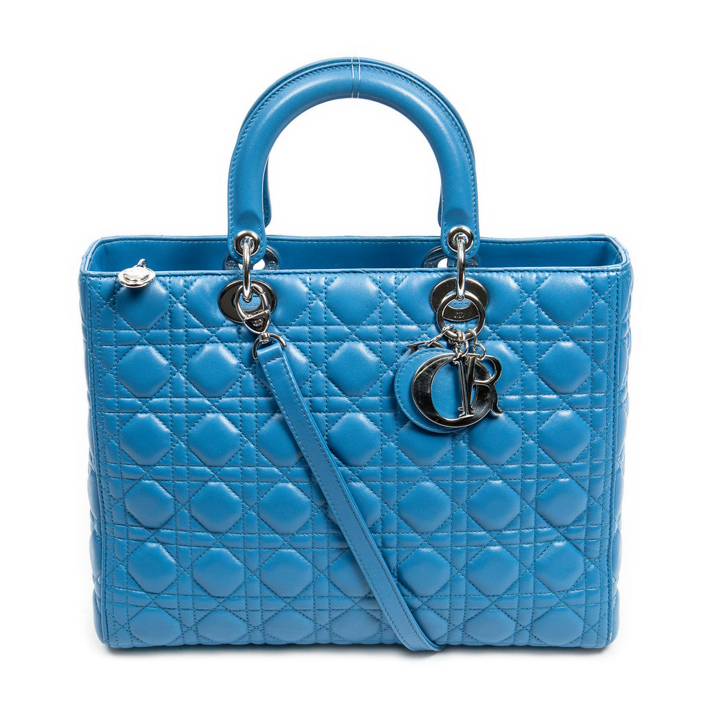 Shoulder Bag Large Lady Dior Zip Blue Cannage Lambskin Leather