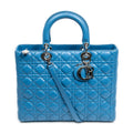 Shoulder Bag Large Lady Dior Zip Blue Cannage Lambskin Leather