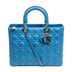 Shoulder Bag Large Lady Dior Zip Blue Cannage Lambskin Leather